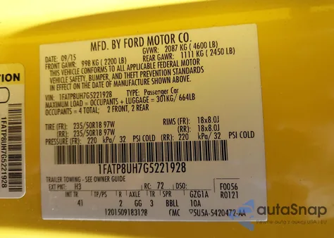 2016 Ford Mustang Ecoboost Premium из США, поврежденный, VIN 1FATP8UH7G5221928